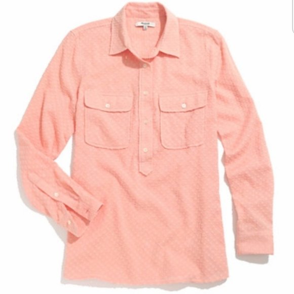 MADEWELL Market Popover Peach Swiss Dot Top XS - Picture 1 of 9